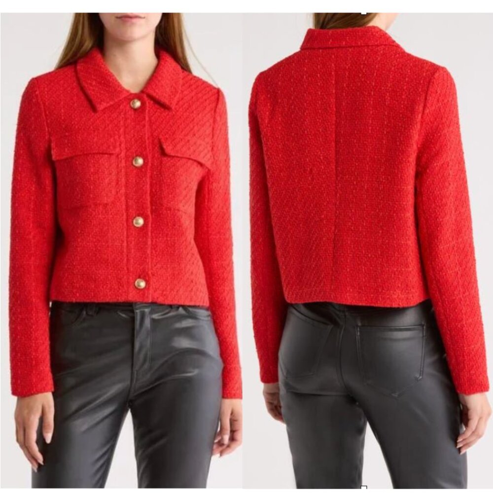 Vigoss NWT Orange/red tweed cropped button front jacket size L